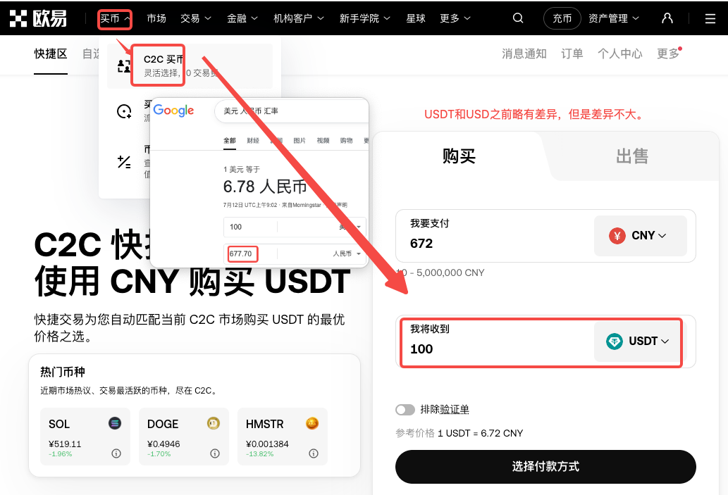 欧易 C2C 买入 USDT